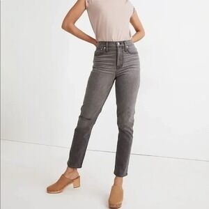 Madewell High Rise Skinny Jeans Grey Distressed Ripped Knee MC500 Lunar Wash 30